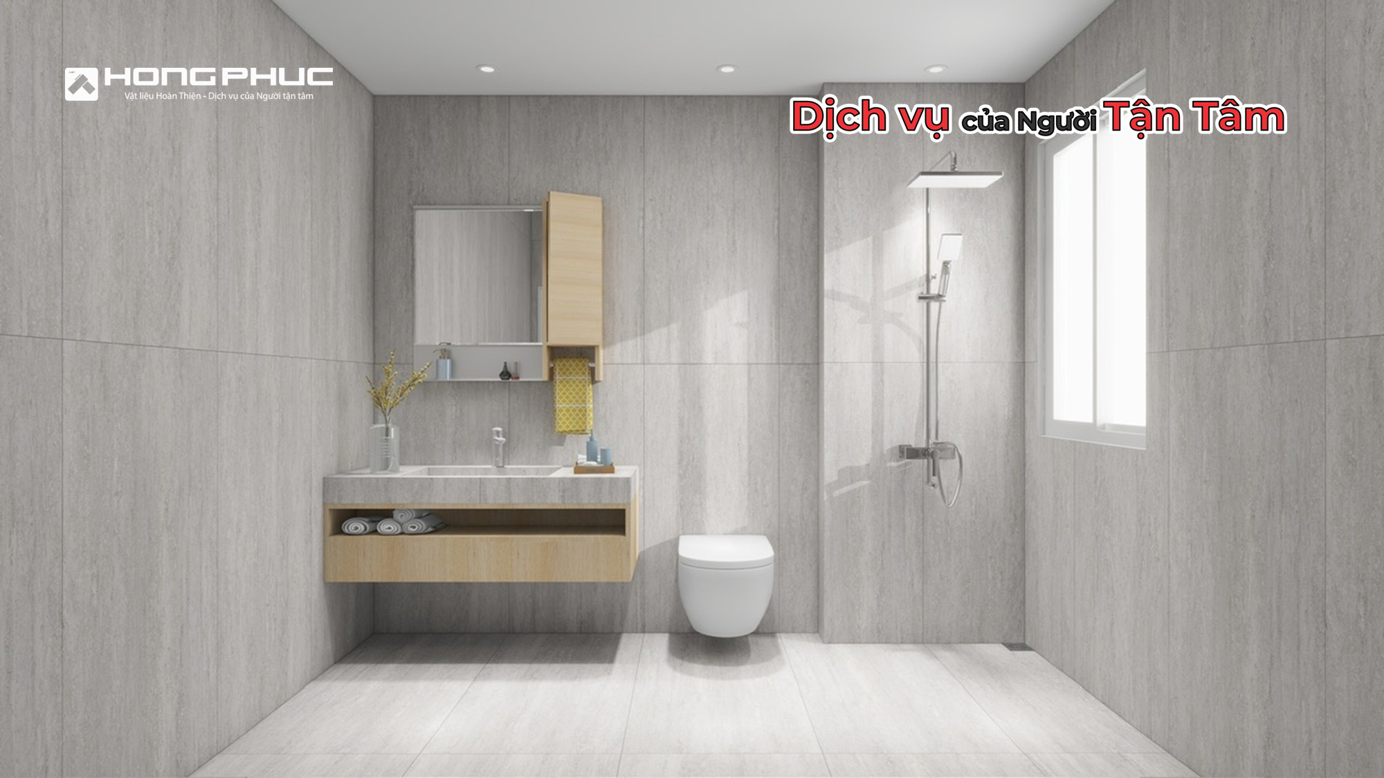Sử dụng gạch khổ lớn menmatt ốp lát phòng tắm