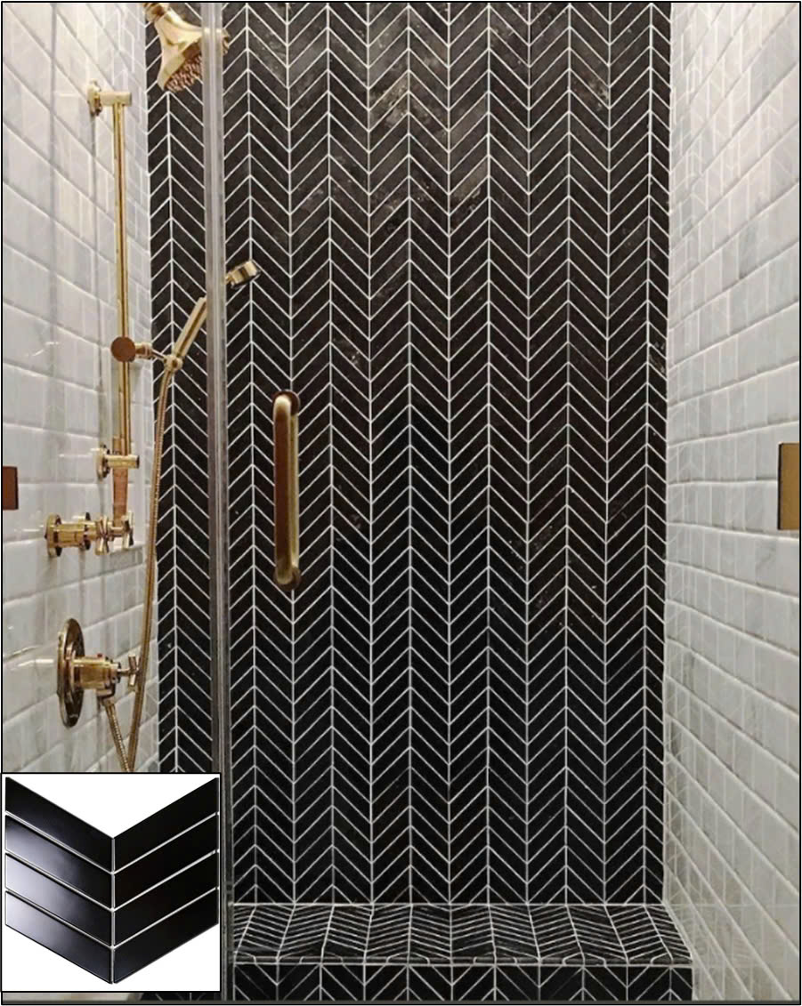 Gạch mosaic xương cá đen mờ