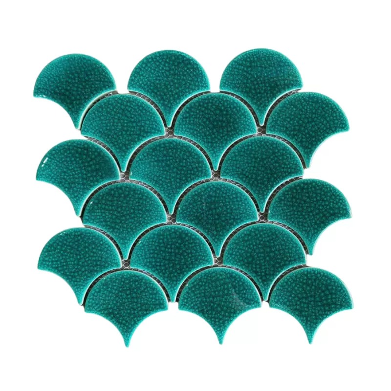 Gạch Mosaic vảy cá men rạn màu xanh lá Gạch Mosaic vảy cá men rạn màu xanh lá
